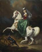 Charles Christian Nahl and august wenderoth Reiterin auf nach links aufsteigendem Schimmel . France oil painting artist